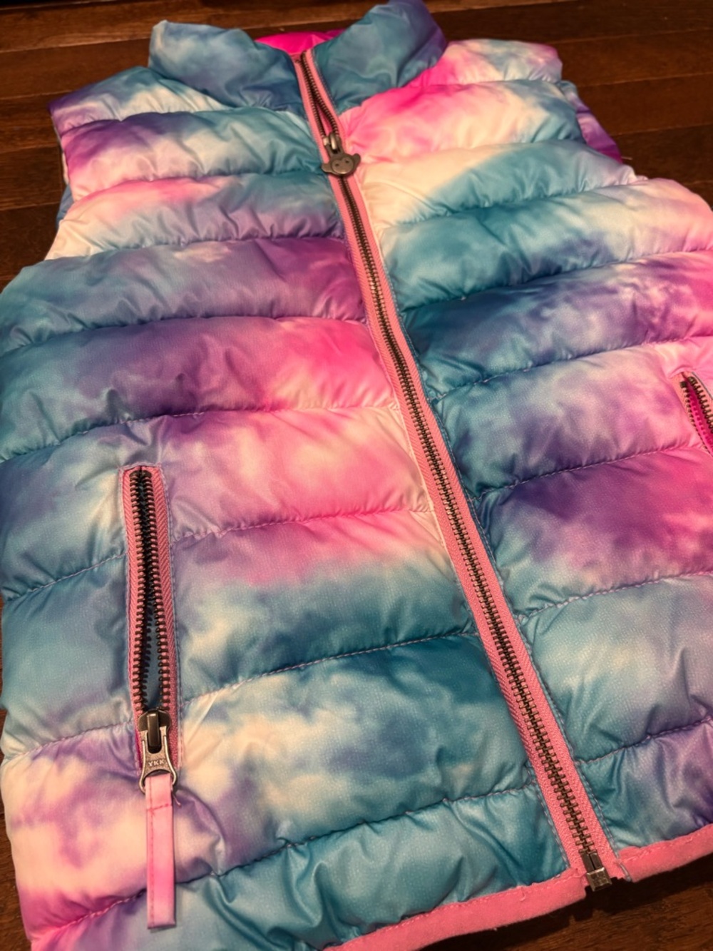 Appaman Girls Tie Dye Puffer Vest Size 8 Pink Blue Purple Zip Front Jacket - Picture 4 of 10